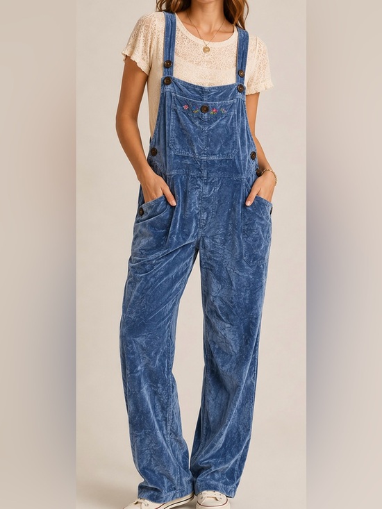 April Cornell Pants - April Cornell Embroidered Velvet Overalls
